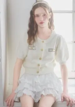 Heather ゴールド ニット ステッチ カーディガン Tシャツ 白 ホビ垢