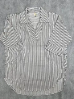 ストライプ 五分袖 プルオーバーシャツ M