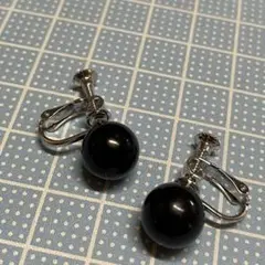 イヤリング　刻印　silver 925【m1498 レトロ　ブラック　珠 両耳】