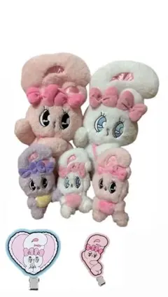 エスターバニー寝そべりBIGぬいぐるみ　ハートハグマスコット5点ヘアクリップ3点