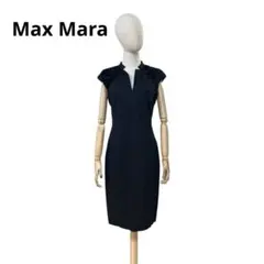 【美品】マックスマーラ 銀タグ ロングワンピース ファー切替 Vネック 黒 44