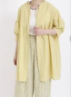 前後2WAY切替えギャザー七分袖チュニック　イエロー