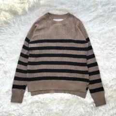 ジエンポリアム〔F〕ウール混 クルーネックニット 長袖 ボーダー ブラウン