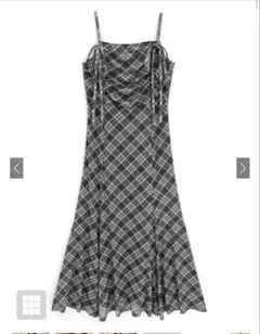 チェック柄ギャザーリボンキャミソールワンピース[dk1411]