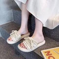 【ベージュ】ロープ シューレース 8mm 110cm 靴紐 カスタムスニーカー