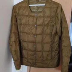 タイオン　オリーブ キルティングダウンジャケット　M　ノーカラーインナーダウン