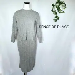 【センスオブプレイス】太リブニットカットソー&スカート 　セットアップ　グレー