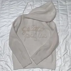 ジェラートピケ フード付きベージュニットルームウェア 両開きチャック 背中にロゴ