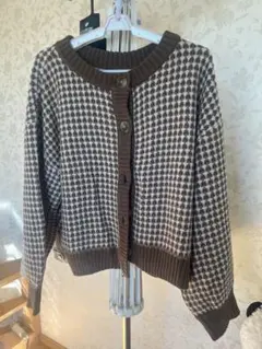 （新品未使用）ブラウン ハウンドトゥースカーディガン