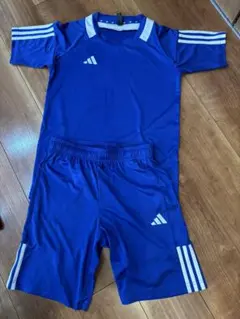 【美品】adidas サッカー上下セット 青 160