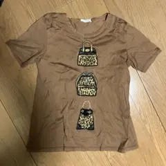 ブラウン ハンドバッグ刺繍 Tシャツ 半袖