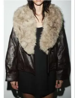 新品今期完売ZARA取り外し可能ファー襟付きフェイクレザージャケットMコート