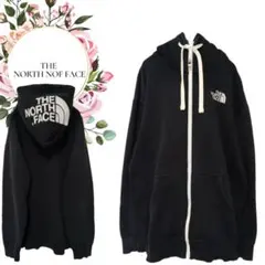 【ザノースフェイス】フルジップフーディ♡ロゴ刺繍【L】黒白♡ダメージ理由あり古着