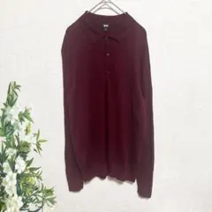 UNIQLO ユニクロ ニットポロシャツ メリノウール M メンズ 長袖 赤系