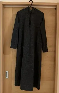 フード付きネイビー　ロングワンピース　授乳服