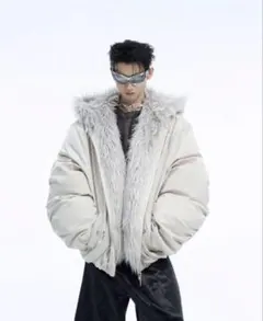 ファーフード付き オーバーサイズ ジャケット Y2K 韓国 XL