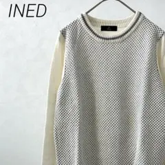 INED ニット セーター 長袖 クルーネック ウール混 シンプル