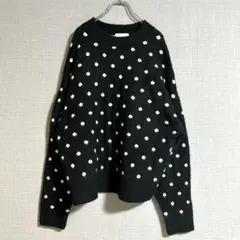 エイチアンドエム ニット クルーネック 長そで ドット M 黒 ポリエステル