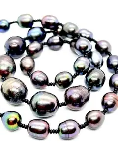【高品質テリ最強】本真珠黒大珠ピーコックカラーブラックパールネックレス