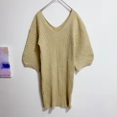 ロイヤルパーティー　リブ編み　パルーン袖　Vネックニット F 黄色のサムネイル
