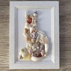 2 猫ちゃん シーグラスアート 貝殻アート