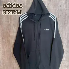 adidas アディダス フルジップパーカー M 黒 ワンポイントロゴ
