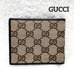 美品 GUCCI グッチ 2つ折り 財布 キャンバス レザー GG柄 ロゴ