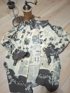 総柄シャツ アンティーク柄 ヴィンテージ モノトーン