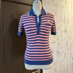 Lacoste ストライプポロシャツ 半袖 オレンジ/ネイビー38