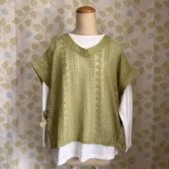 Tシャツカットソー　レイヤード　長袖　レディース