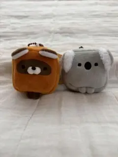 たぬき コアラ 四角いぬいぐるみ チェーン付きマスコット 2個セット