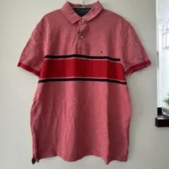 【即購入OK】【TOMMY HILFIGER 】赤 ストライプ ポロシャツ L