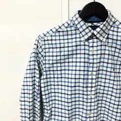人気　トミーフィルヒガー　ボタンダウンシャツ　チェック　ロゴ刺繍　ブルー白　S