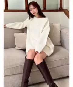 RESEXXY オフショルダー ルーズミニニットワンピース