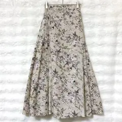 レトロガール 花柄 総柄 フレアスカート M ベージュ ロング丈 フェミニンのサムネイル