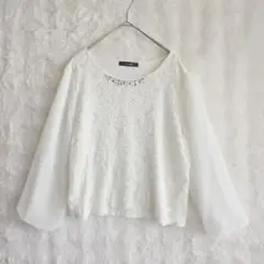 シューラルー レース ブラウス M ビジュー 七分袖 きれいめ フェミニン 春夏