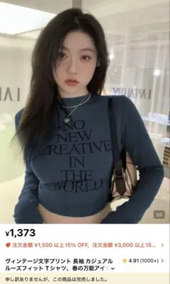 ヴィンテージ文字プリント 長袖Tシャツ ネイビー