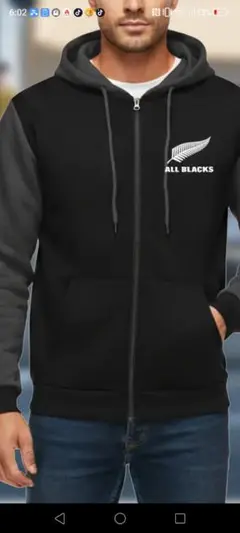 ALL BLACKS フルジップフーディ ブラック/グレーXLサイズ