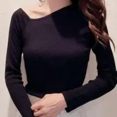 【美品】アシンメトリーデコルテリブニット FRAY I.D