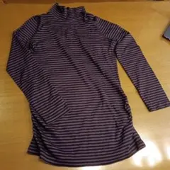 紫と黒のストライプ ハイネックカットソー　コムサ・デ・モード