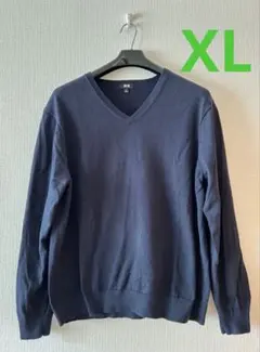 【美品】UNIQLO ユニクロ Vネック セーター メンズ ネイビー XLサイズ