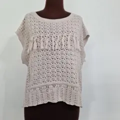 6・ベージュ フリンジ付き ニットベスト【fifth】