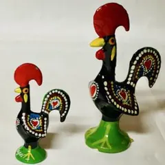 ポルトガル工芸品 ガロ バルセロスの雄鶏2個セット高さ約5cm・8cm