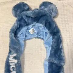 ディズニー　ミッキー マフラーファンキャップ　青色