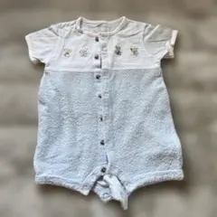 水色 クマ刺繍ロンパース 半袖
