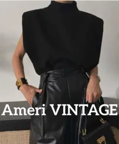 Ameri vintageパットリブトップス　ノースリーブベスト　タートル　黒