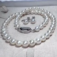 本真珠 パールルネックレス 10ミリ珠 テリ強 シルバー刻印 極美品 