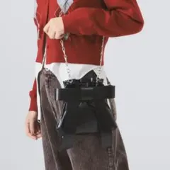 Ray BEAMS リボンチェーンバッグ ブラック 2way