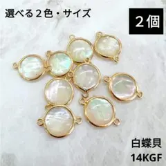 1550) 両カン付き 天然白蝶貝 シェル チャーム k14gf パーツ 2個