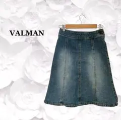 『VALMAN』デニム スカート【F】ブルー ダメージ風 色落ち Aライン 膝丈